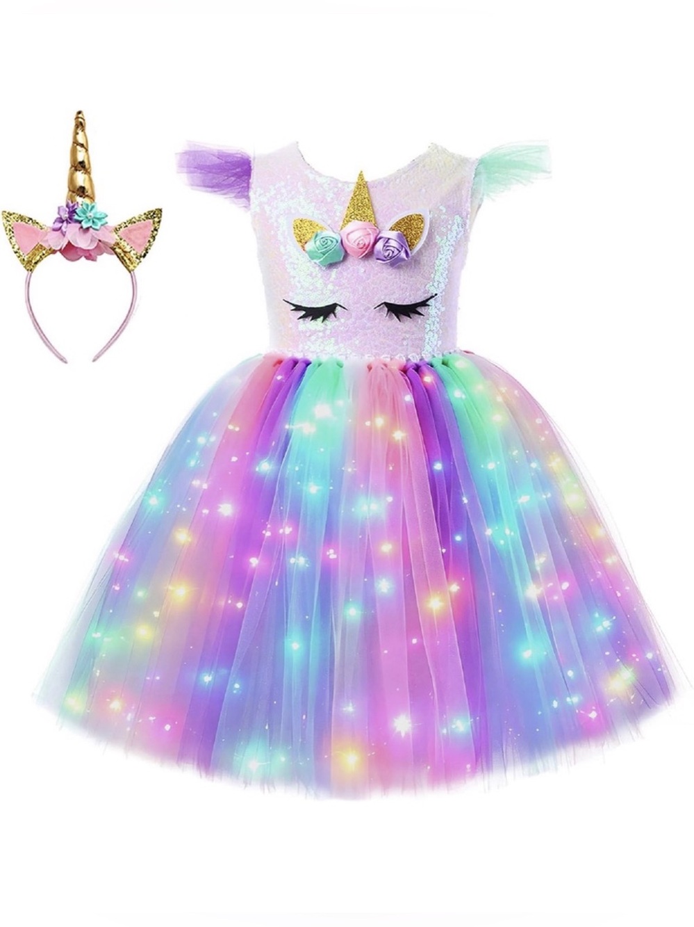 Light-Up Unicorn Dress Girls Small NWT Pink & Purple Unicorn Dress size L, 6-8 y